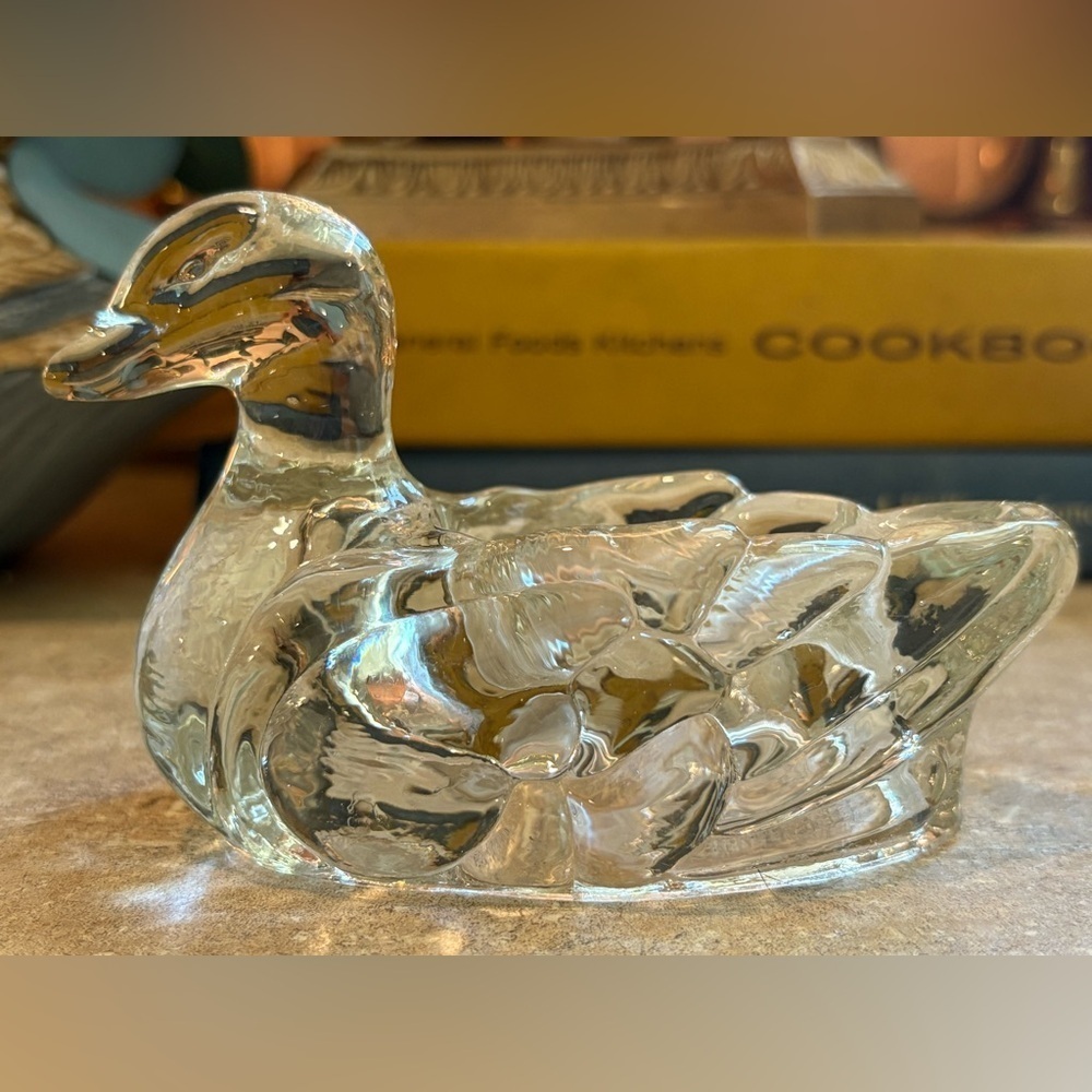 Vintage Lead Crystal Duck Figurine Trinket Holder